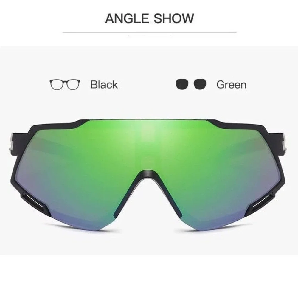 Sport Men Sunglasses Cycling Running Glasses Green Reflective Mirrored Lens Fish